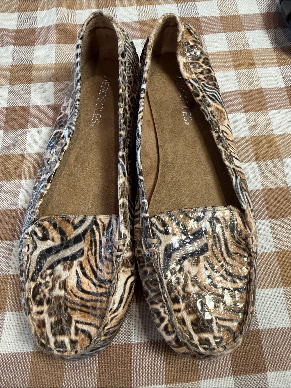 Aerosoles Animal Print Leather Loafers Comfort Flats Women’s NWOT Size 8.5